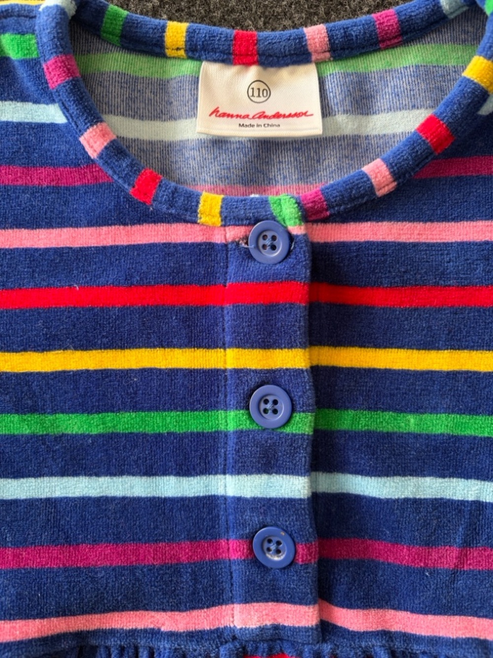 Hanna Andersson Velour Long Sleeve Rainbow Stripe Dress - size 110